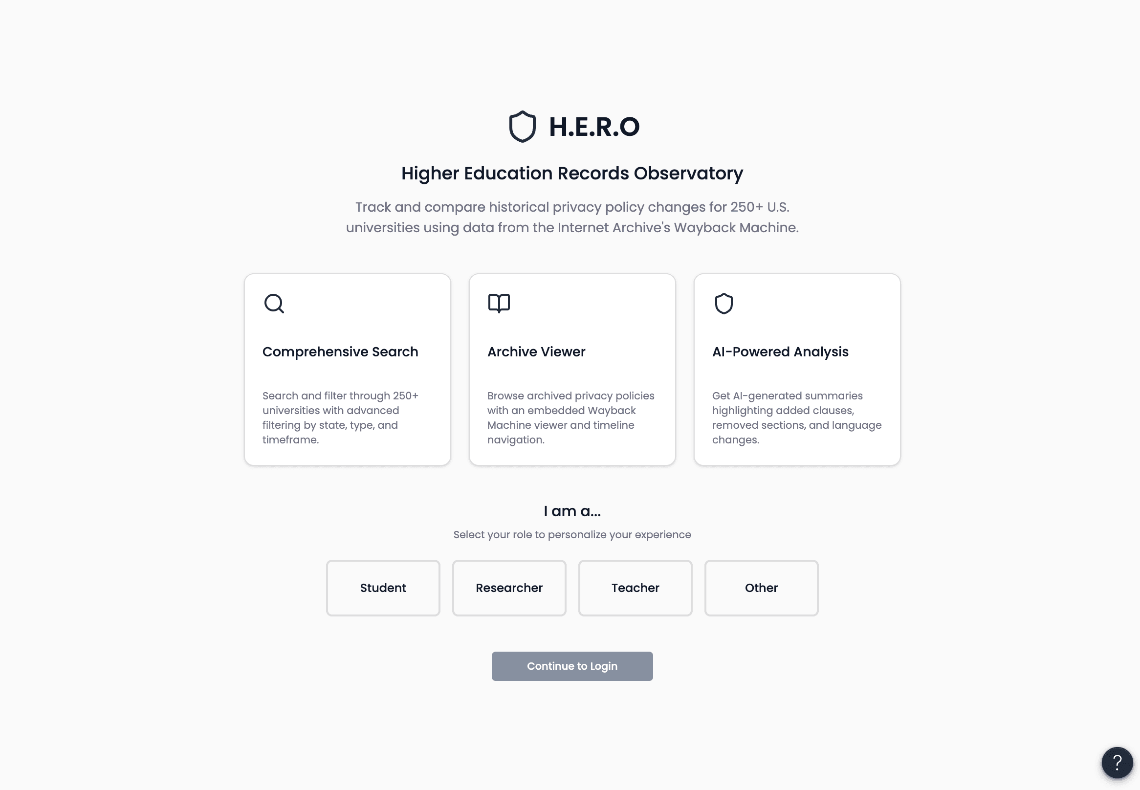 H.E.R.O landing & onboarding screen