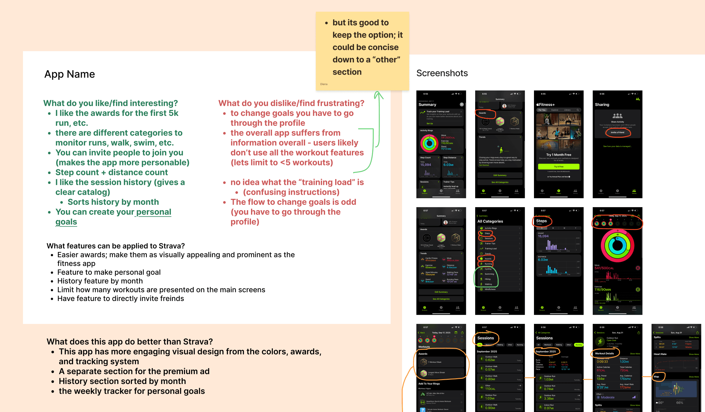 Competitive analysis and pain point audit of a fitness tracking app