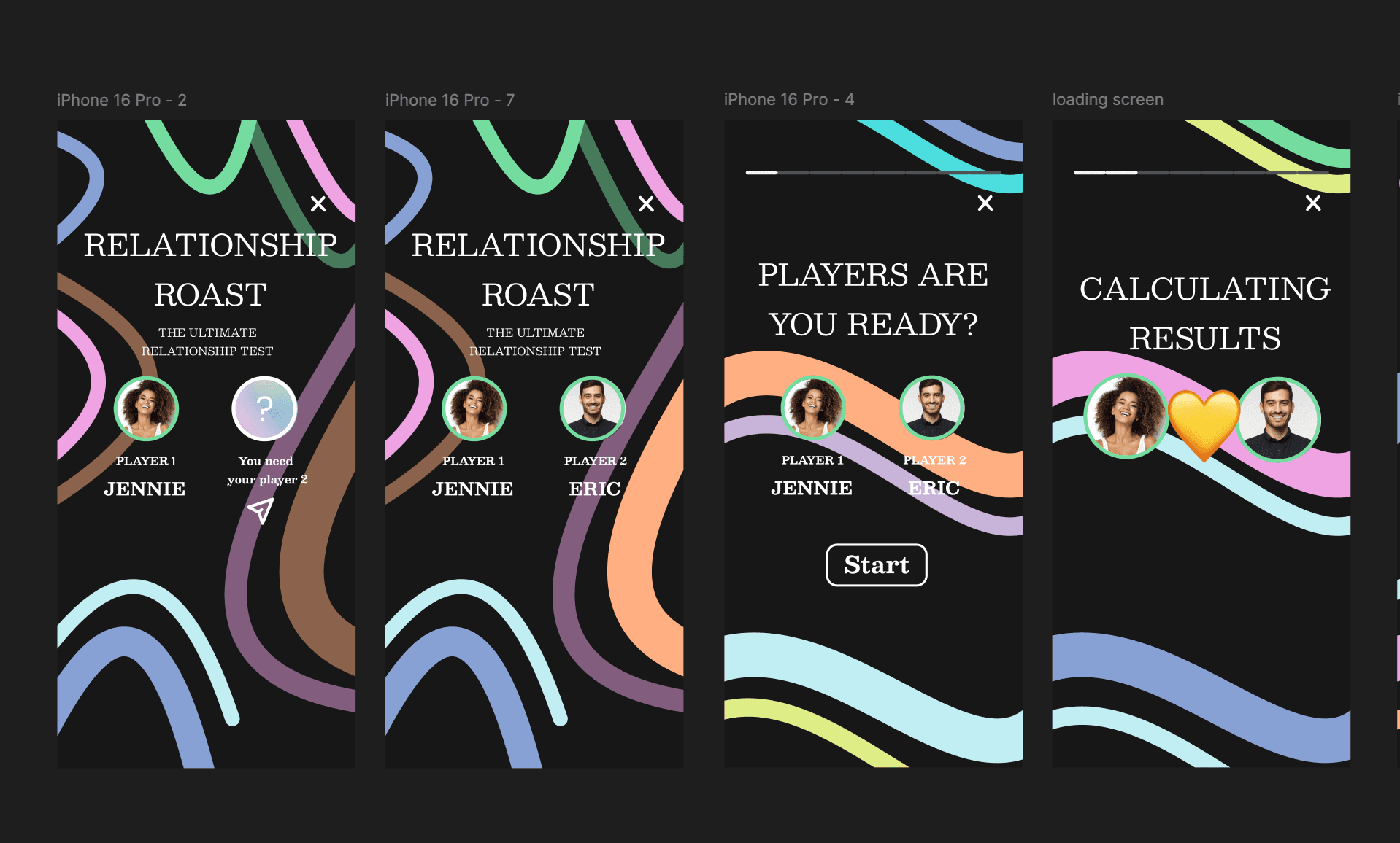 Tied high-fidelity prototype screens